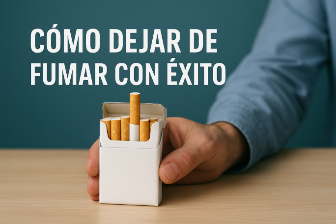 Etiqueta de cigarrillo y la mano que quien quiere dejar de fumar
