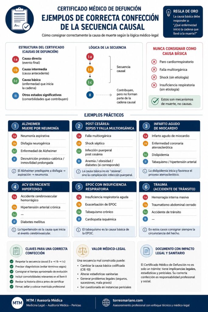 infografía certificado médico de defunción ejemplos secuencia causal correcta argentina