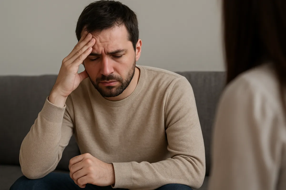 Paciente en evaluación psicológica con expresión ambigua que sugiere posible simulación o disimulación de enfermedad mental